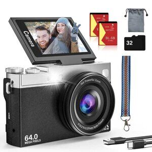 New 4K Digital Camera for Photography and Vlogging, 64MP & 2.88" 180 Flip Screen